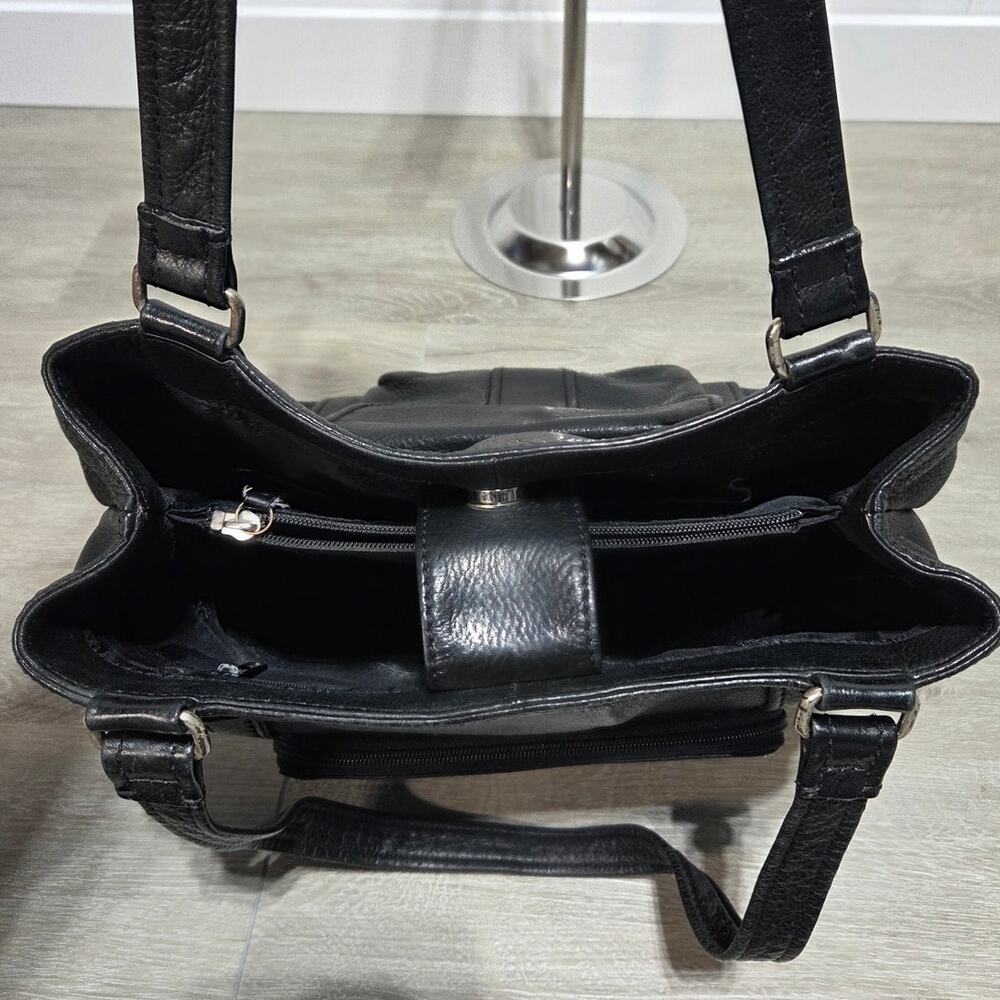 Fossil Black Pebbled Leather Vintage Handbag Shoulder Bag Purse Tote Bag - Picture 8 of 14